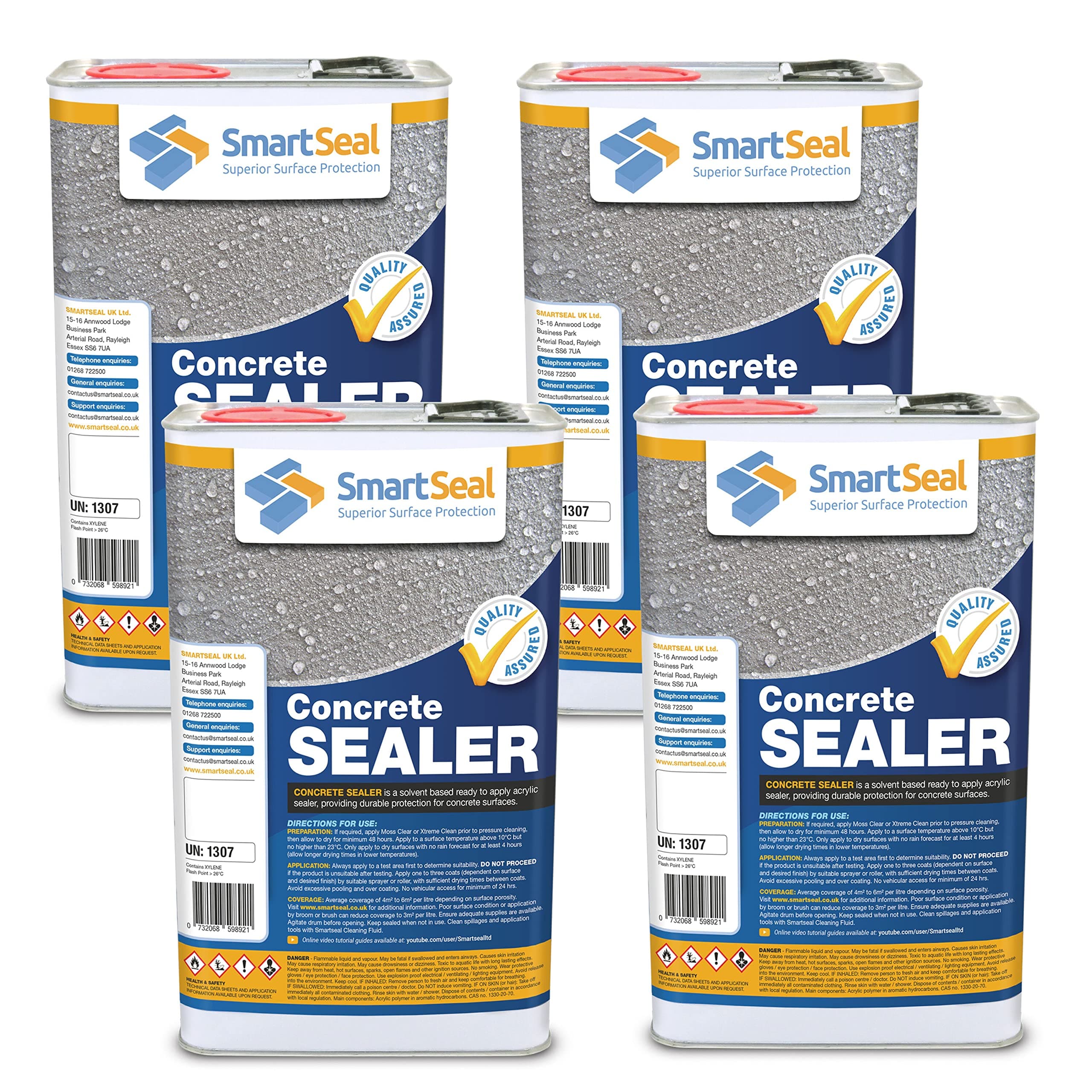 Smartseal Concrete Sealer - Professional Grade Concrete Sealer Outdoor Use As A Driveway Sealer, Patio Sealer - Ideal Concrete Sealant - Easy To Apply Solvent Based Acrylic Concrete Sealer (4 x 5 L)