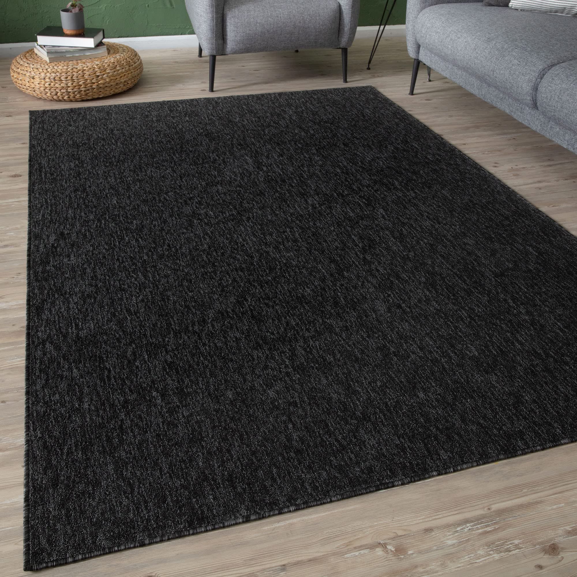 THE RUGS Low Pile Area Rugs – Modern Indoor Rugs for Living Room, Bedroom, Dining Room, Entryway – Non-Shedding (Dark Grey, 200x290 cm)