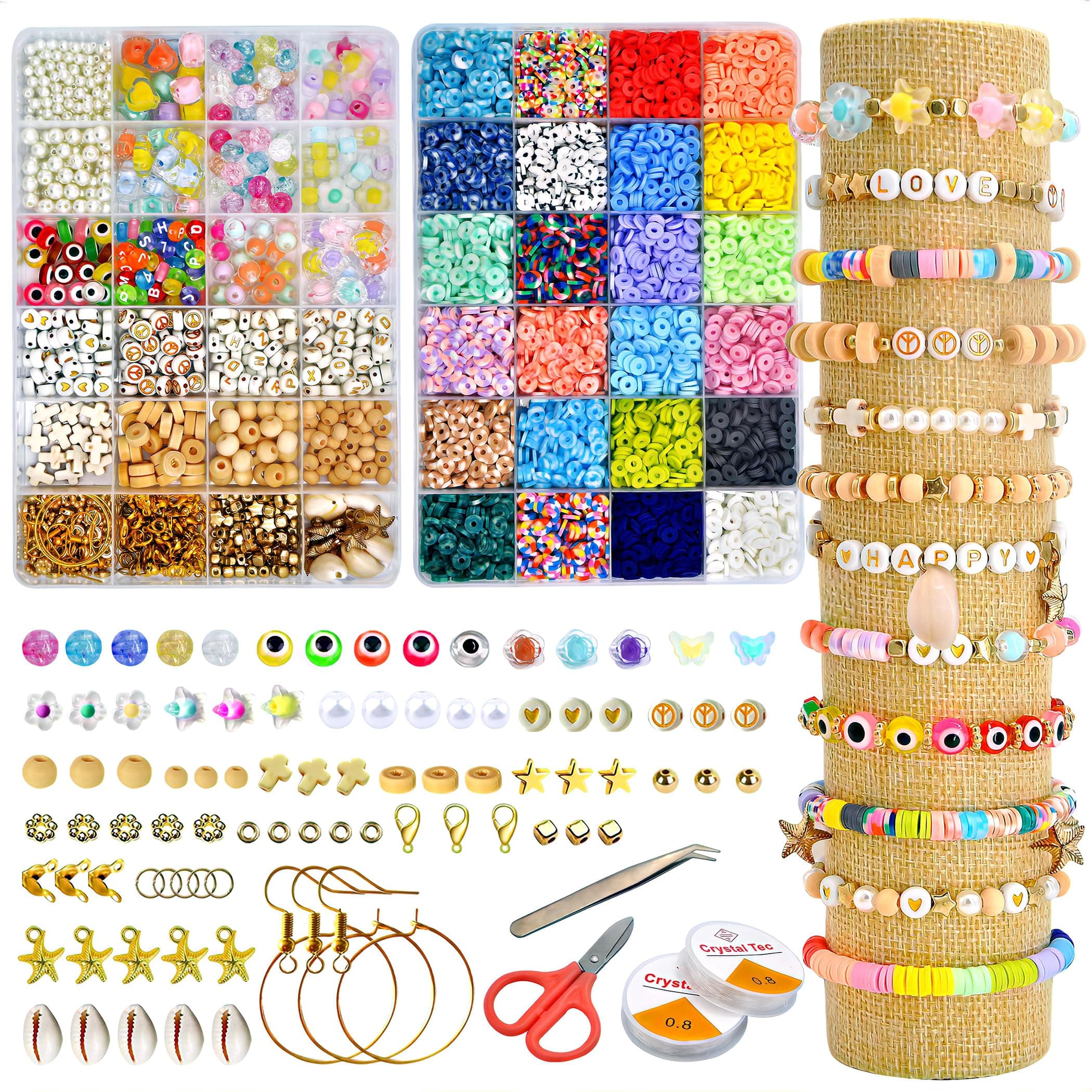 LUCMO Polymer Clay Beads Bracelet Making Kit, 8000+ PCS Bracelet Jewelry Making Kit, DIY Bracelets for Rings Necklaces Gift Earrings Bracelet Necklace Keychain - Jewellery Making Kit - Kids Girls