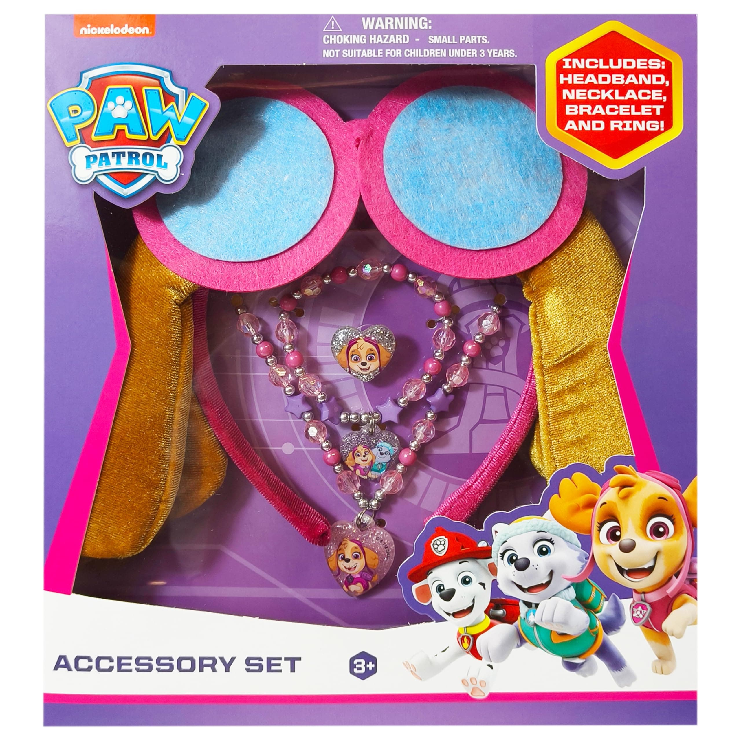 Licensed PAW PATROL Headbands for Girls - Kids Jewelry - Dress Up Set All in one Giftable Box - Headband - Play Jewelry Set - 4pc (Toddler Headband, Necklace, Dress Up Bracelet, Ring) Ages 3+