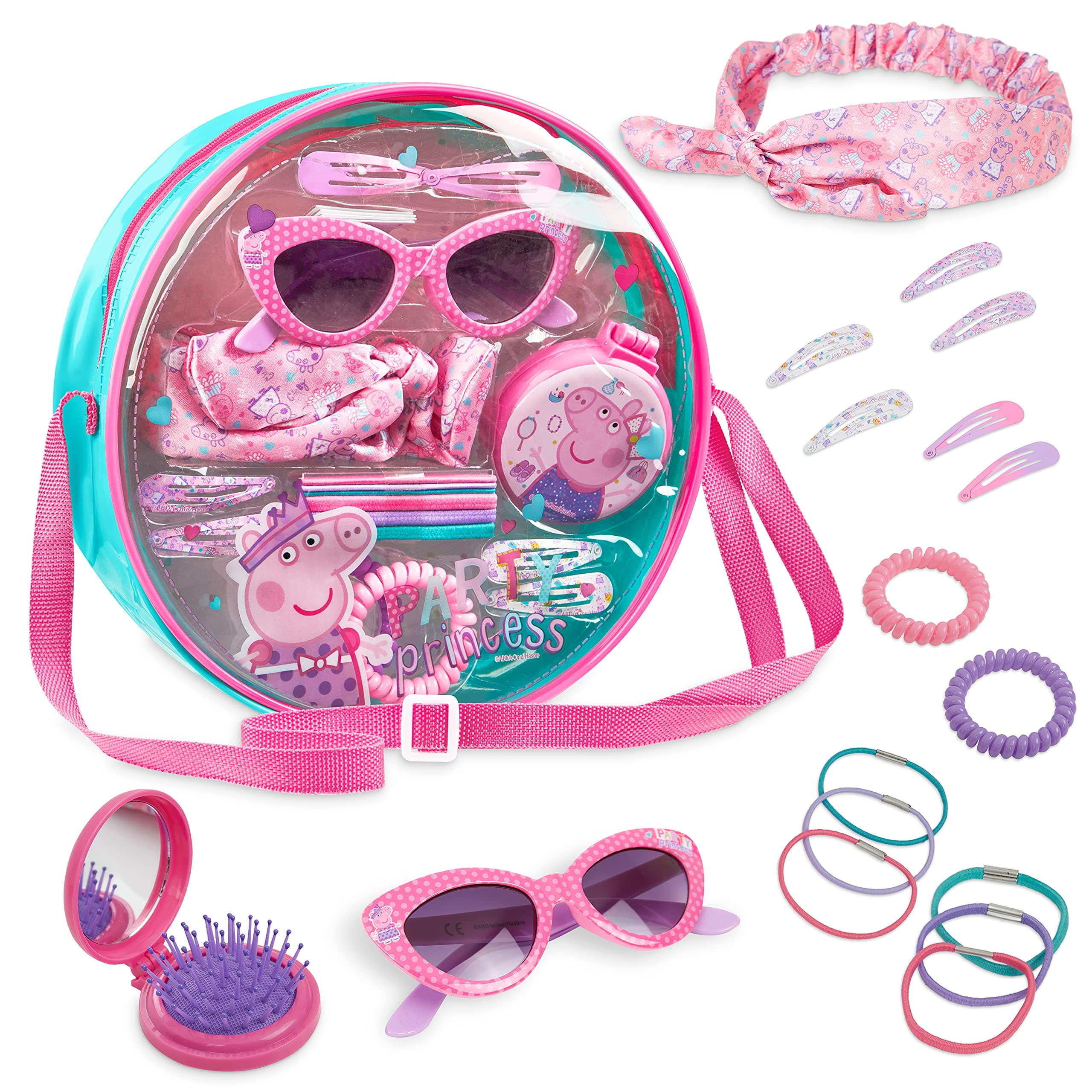 Peppa PigShoulder Bag Girls, Hair Accessories for Girls, Headband Hair Clips Sunglasses Hair Brush and Mirror Set