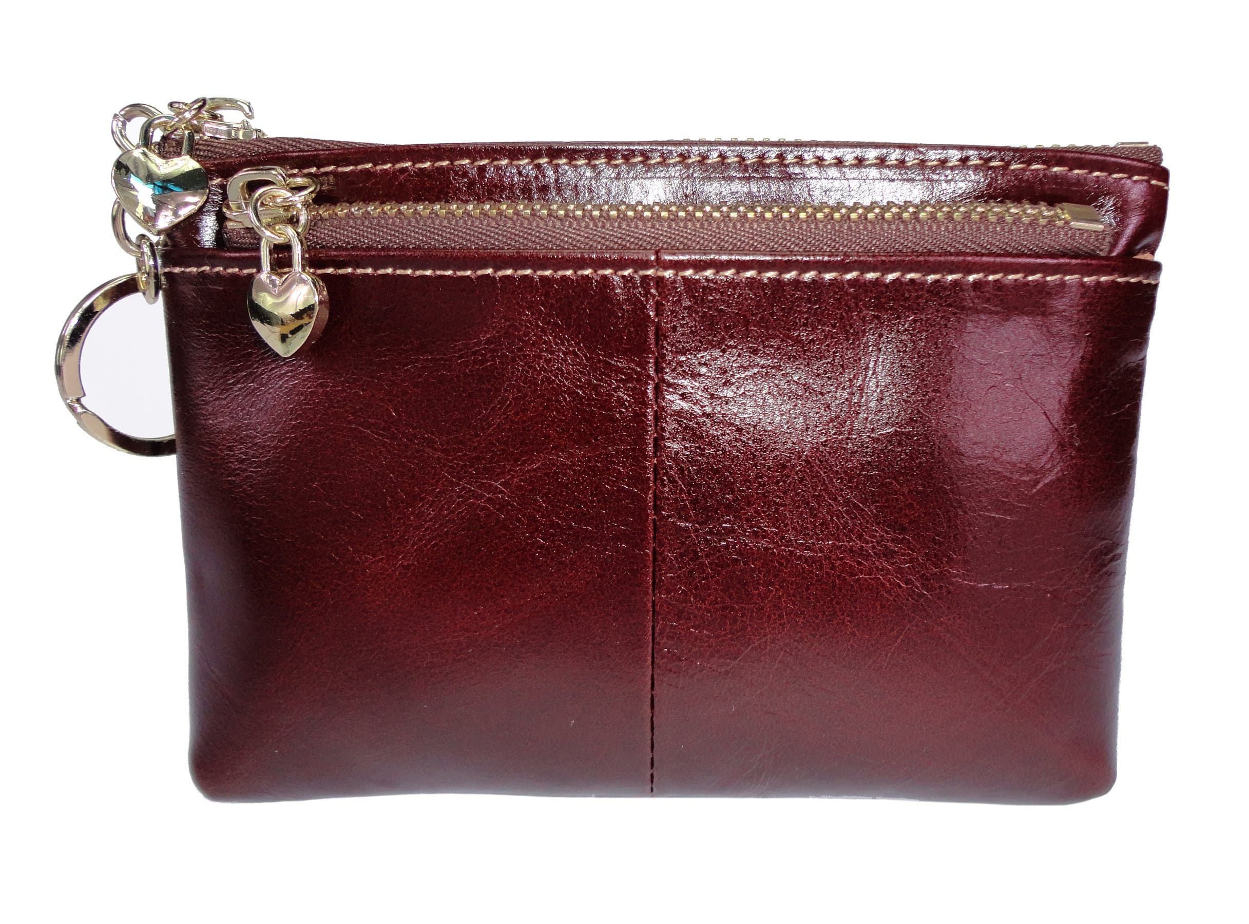 Women's Mini Genuine Leather Key Chain Coin Wallet Ladies Small Zipper Purse