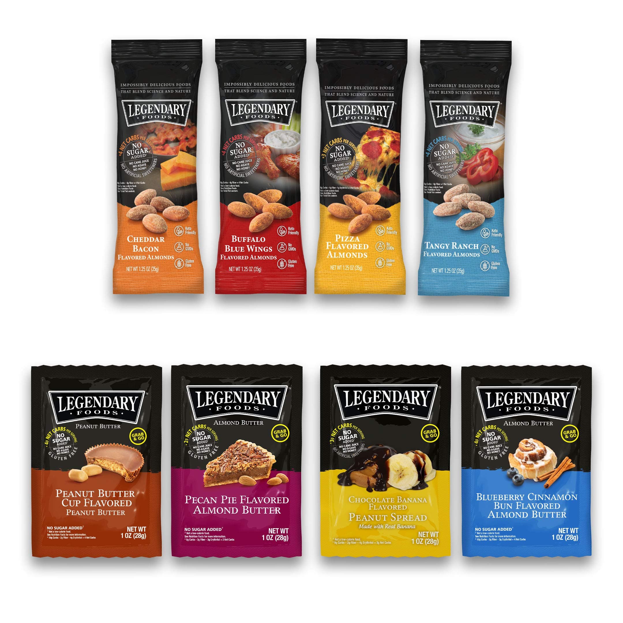 Legendary Foods Almond Butter, Peanut Butter & Flavored Almonds | Keto Diet Friendly, Low Carb, No Sugar Added | Variety Sampler Pack