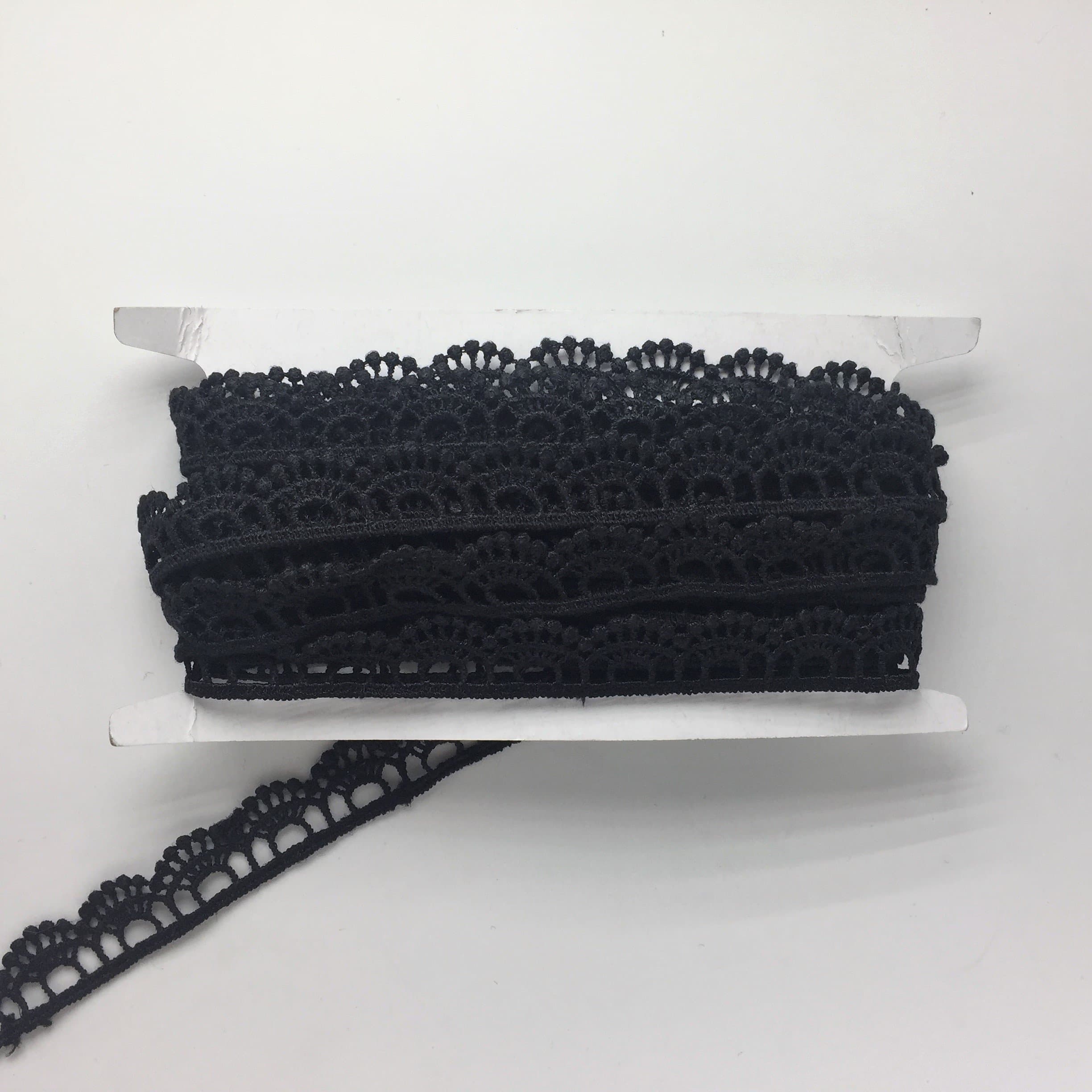 ELLA MAMA Crocheted Lace Trim DIY Craft Ribbon 1/2'' x 10 yds, Scallop Edge(Black)