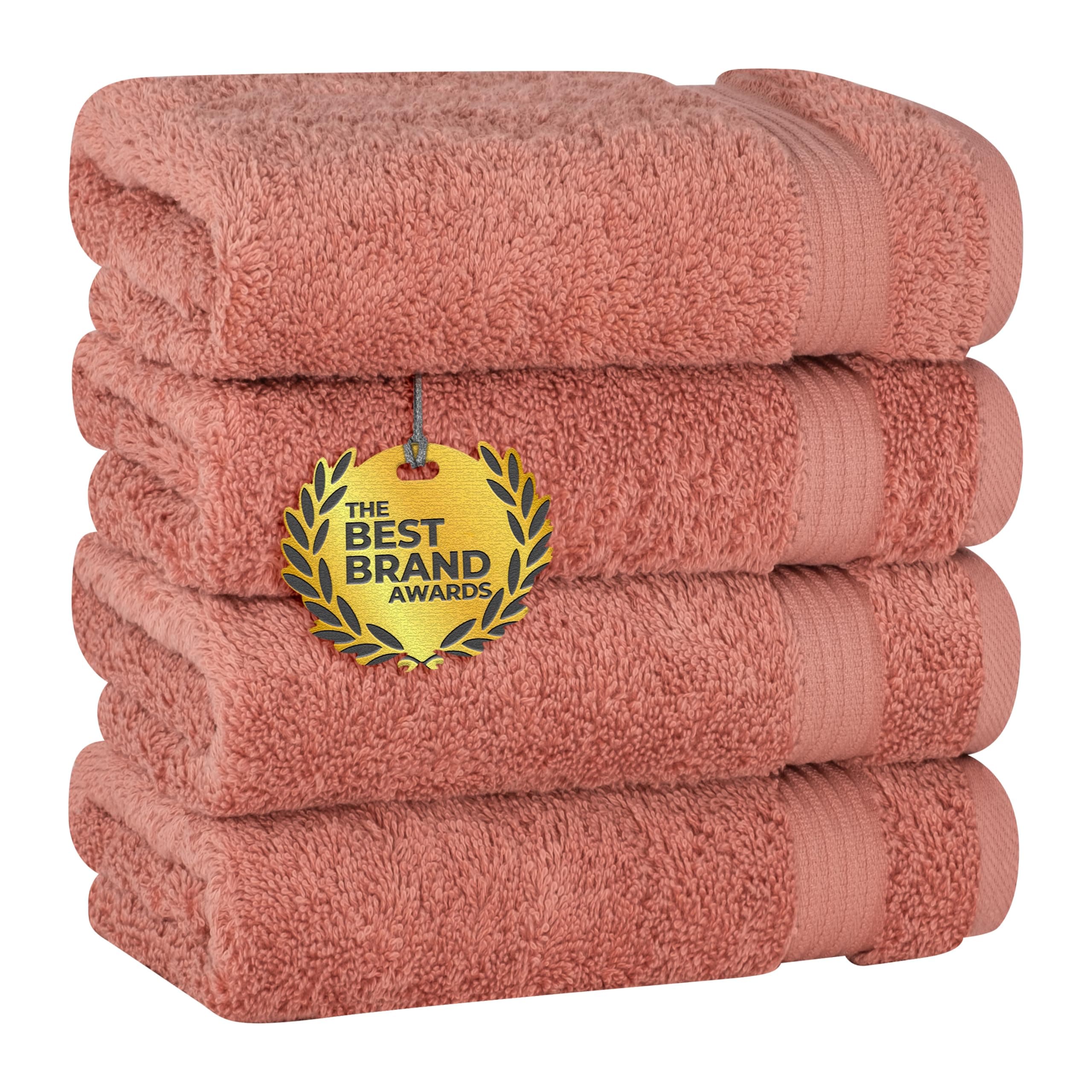 Hand Towels for Bathroom, 100% Cotton Turkish 4 Piece Hand Towel Set, Soft Absorbent Face Towels, Coral