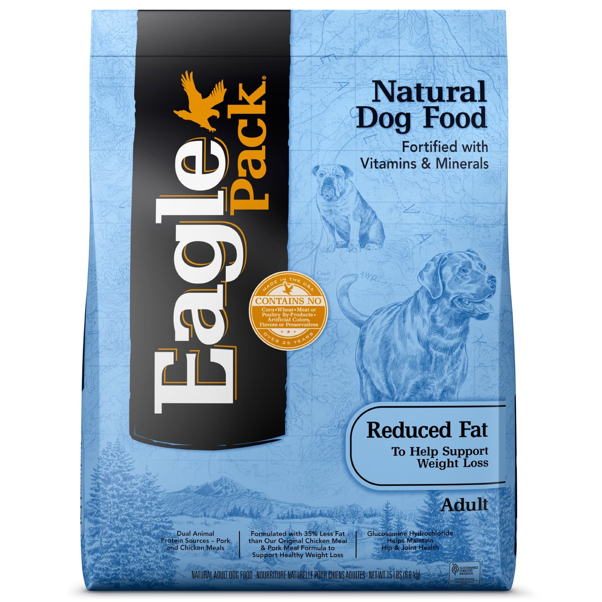 Eagle Pack Natural Dry Reduced Fat Dog Food, Pork, Chicken & Fish, 15-Pound Bag