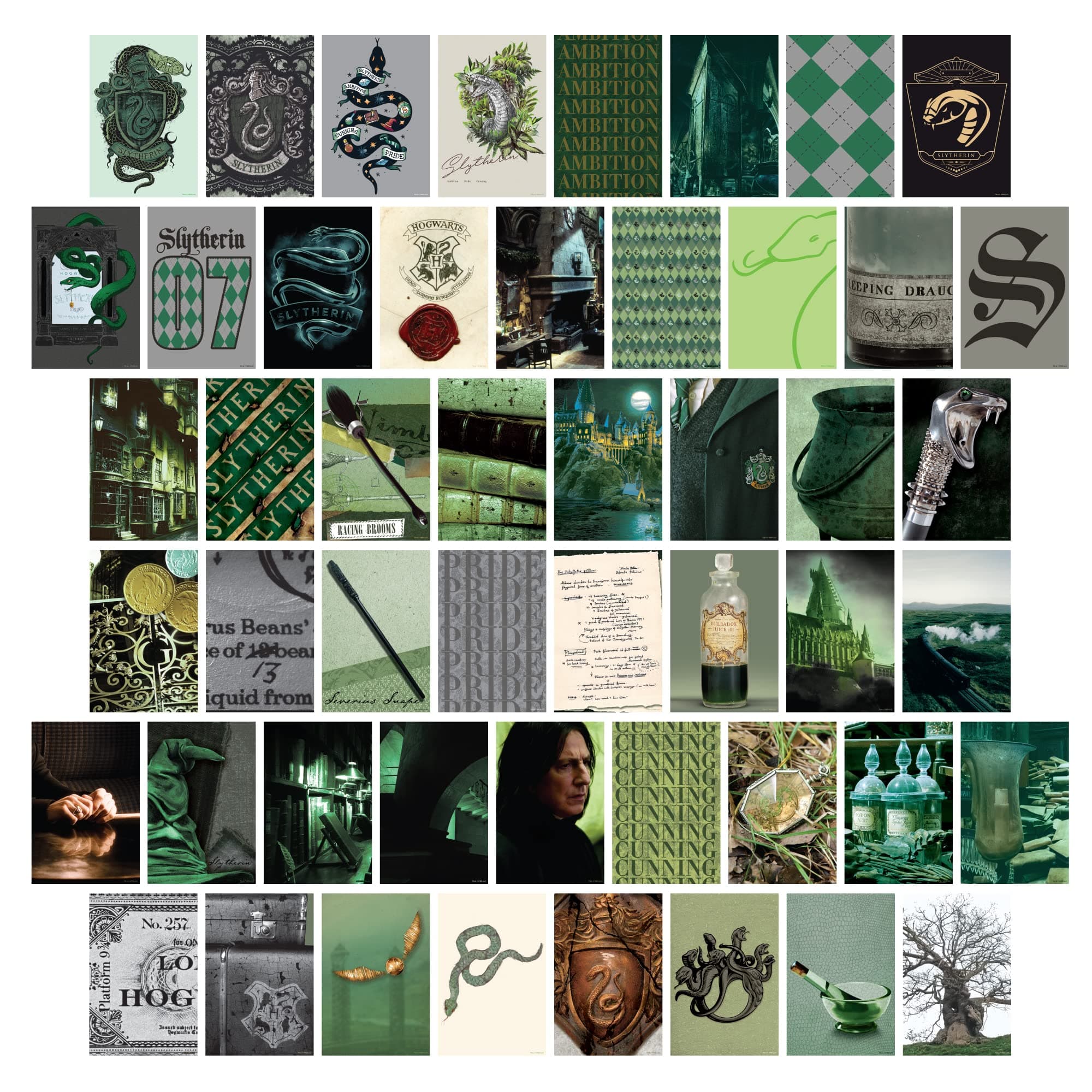 CON*QUEST Conquest Journals Harry Potter Slytherin Wall Collage, Set of Fifty Collectible 4x6 Official Images From the Wizarding World, Printed on Quality Card Stock, Matte Finish